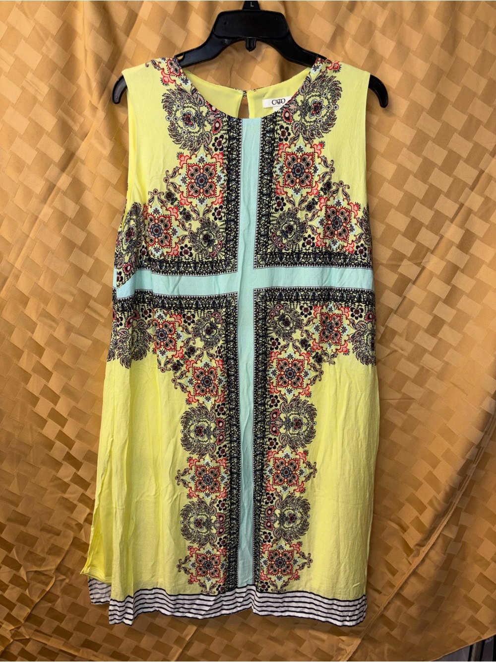 Cato Yellow Floral-Print Midi Dress with Aqua Trim